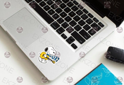 Snoopy Playing Guitar Sticker | Peanuts Music Lover Decal | Acoustic Guitar Dog Art | Cartoon Musician Vinyl | Nostalgic Instrument Gift |
