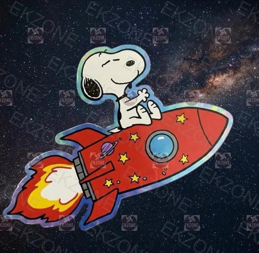 Snoopy on Rocket Ship Sticker - Peanuts in Space Decal - Cute Cartoon Astronaut Vinyl Sticker-Snoopy Peanuts Rocket Sticker - Laptop Sticker
