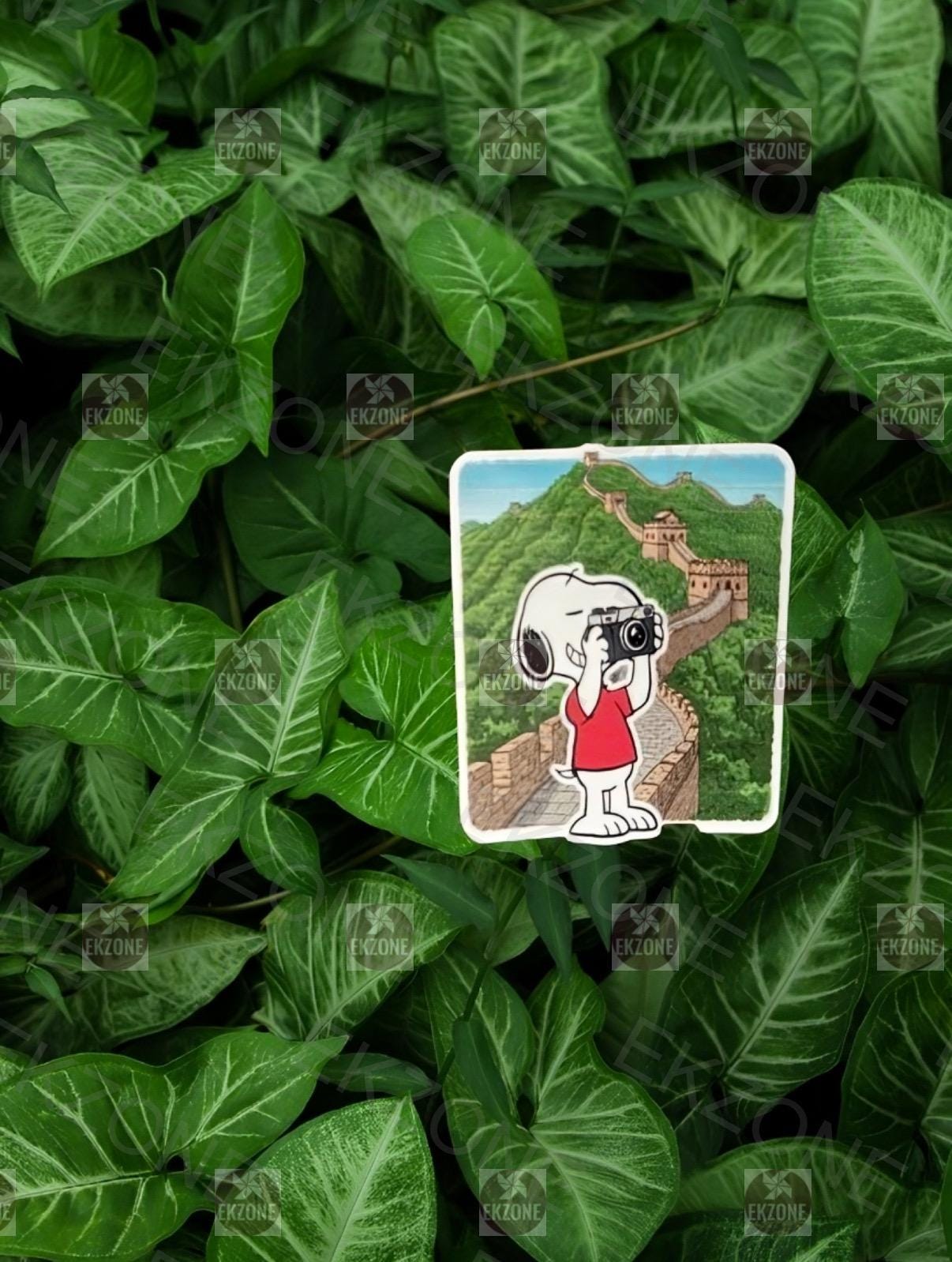 Snoopy at Great Wall Sticker - Peanuts in China Decal - Small Cartoon Travel Vinyl Sticker Great Wall of China Sticker - Snoopy Peanuts Tour