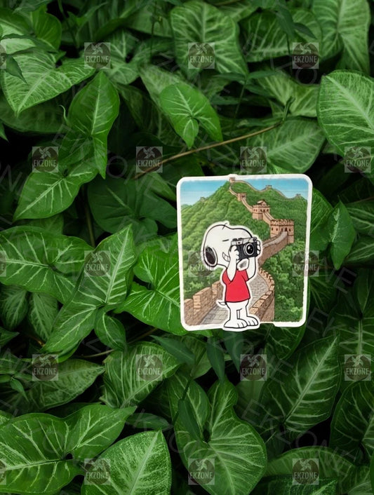 Snoopy at Great Wall Sticker - Peanuts in China Decal - Small Cartoon Travel Vinyl Sticker Great Wall of China Sticker - Snoopy Peanuts Tour