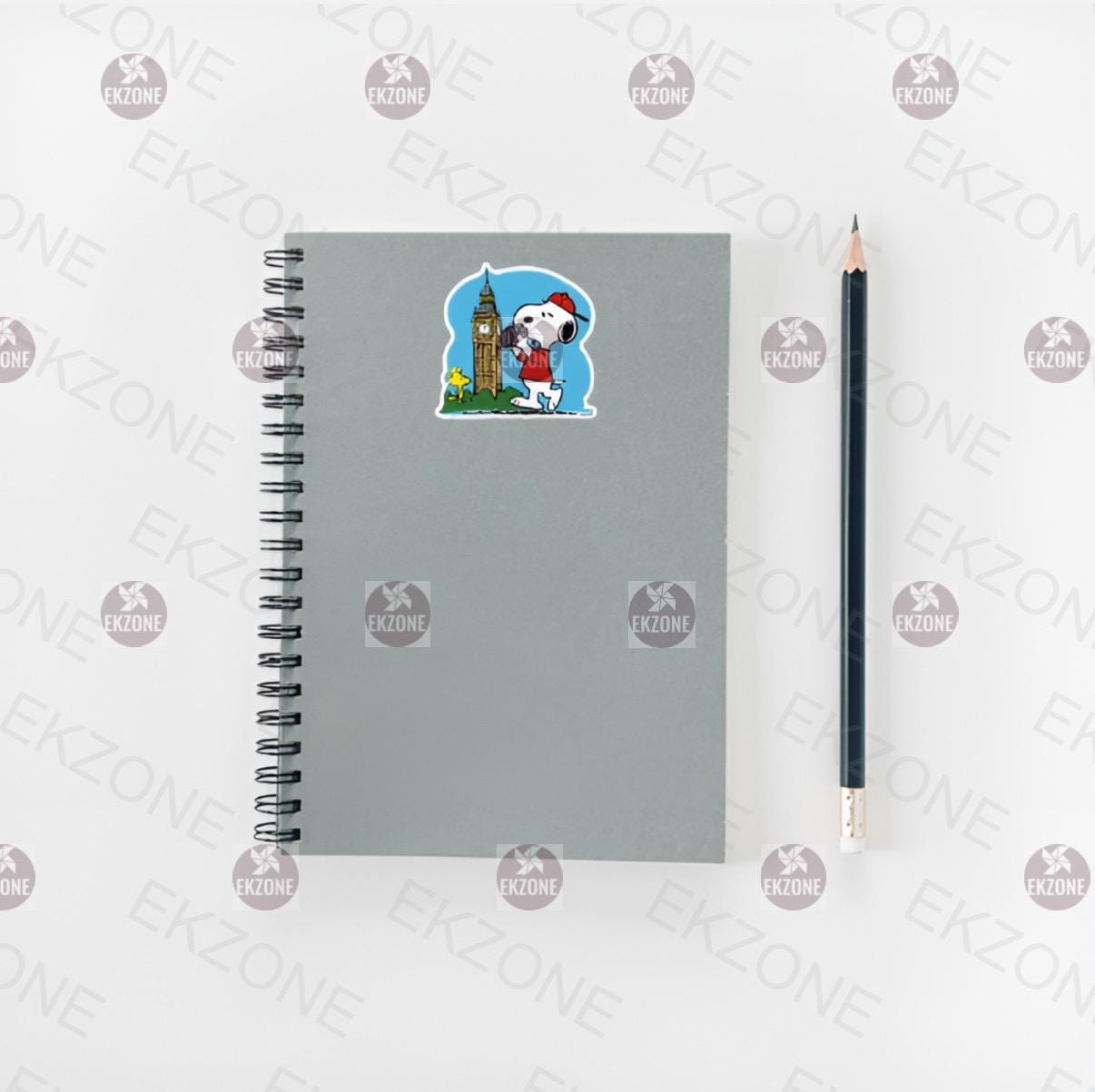 Snoopy in London Sticker - Peanuts Woodstock at Big Ben Decal - Cute Cartoon Travel Vinyl Sticker - London Sticker - Snoopy at Big Ben Decal