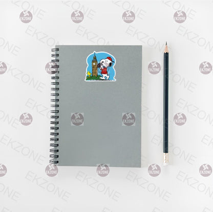 Snoopy in London Sticker - Peanuts Woodstock at Big Ben Decal - Cute Cartoon Travel Vinyl Sticker - London Sticker - Snoopy at Big Ben Decal