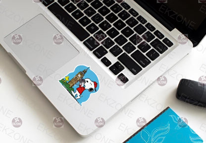 Snoopy in London Sticker - Peanuts Woodstock at Big Ben Decal - Cute Cartoon Travel Vinyl Sticker - London Sticker - Snoopy at Big Ben Decal
