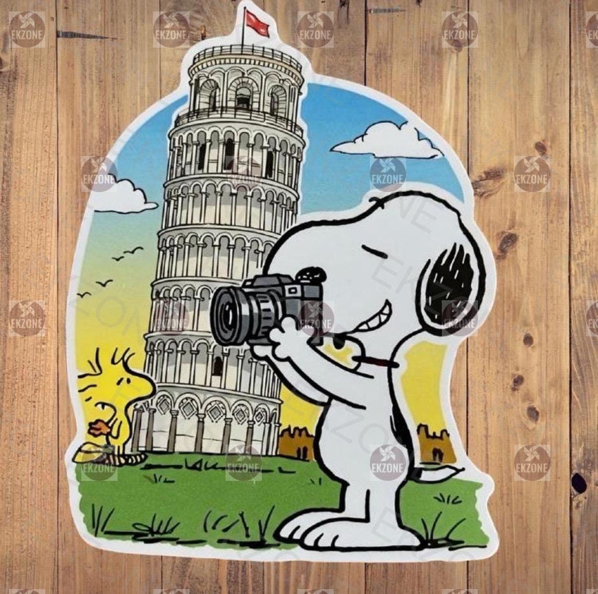 Snoopy Woodstock Pisa Sticker - Peanuts Leaning Tower Decal - Cartoon Dog - Bird Italy Sticker - Europe Travel Souvenir Sticker - Snoopy