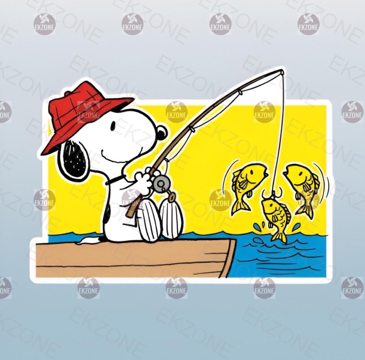 Snoopy Fishing Sticker | Peanuts Angler Decal | Cartoon Fish Art | Outdoor Adventure Vinyl | Fishing Lover Gift | Cute Dog Fisherman Laptop