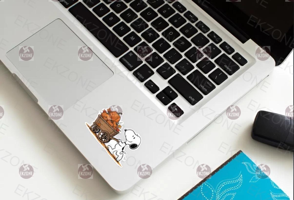 Snoopy Pumpkin Wagon Sticker | Peanuts Fall Harvest Decal | Autumn Leaves Art | Cute Dog Vinyl | Halloween Decor Gift | Nostalgic Farmhouse