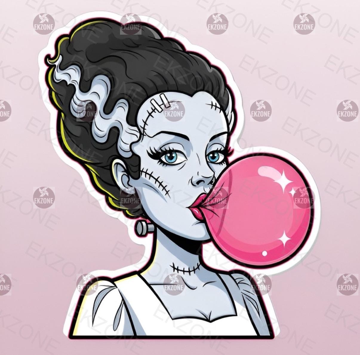 Bride of Frankenstein Bubblegum Sticker | Classic Monster Decal | Horror Icon Art | Spooky Cute Vinyl | Universal Monster Gift | Halloween