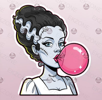 Bride of Frankenstein Bubblegum Sticker | Classic Monster Decal | Horror Icon Art | Spooky Cute Vinyl | Universal Monster Gift | Halloween