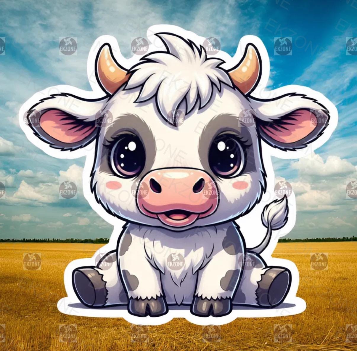 Cute Baby Cow Sticker | Adorable Calf Decal | Farm Animal Art | Kawaii Cow Vinyl | Holstein Dairy Lover Gift | Wholesome Farm Laptop Sticker