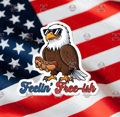 Feelin' Free-ish Bald Eagle Sticker | Funny 4th of July Decal | Hot Dog Patriotic Art | American Pride Vinyl | Independence Day Humor Gift