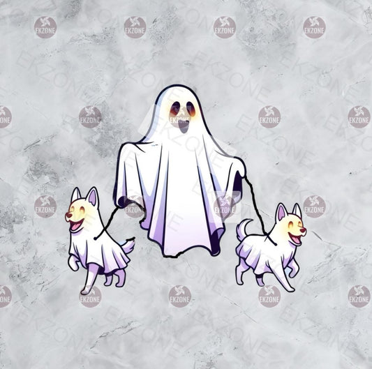 Ghost Walking Ghost Dogs Sticker | Cute Spooky Pet Decal | Halloween Dog Walker Art | Whimsical Spirit Dog Vinyl | Funny Ghost Lover Gift