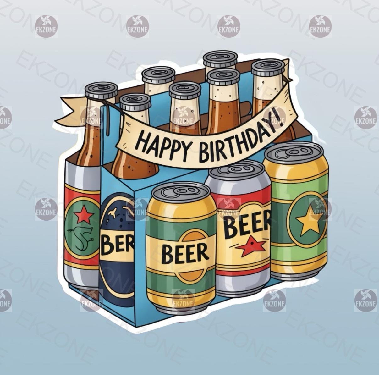 Happy Birthday Beer Six-Pack Sticker | Funny Drink Decal | Beer Lover Gift | Craft Beer Art | Party Celebration Vinyl | Birthday Present |