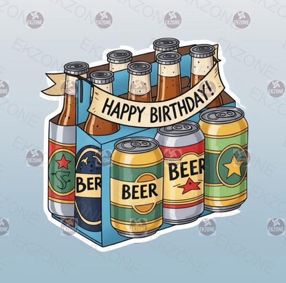 Happy Birthday Beer Six-Pack Sticker | Funny Drink Decal | Beer Lover Gift | Craft Beer Art | Party Celebration Vinyl | Birthday Present |