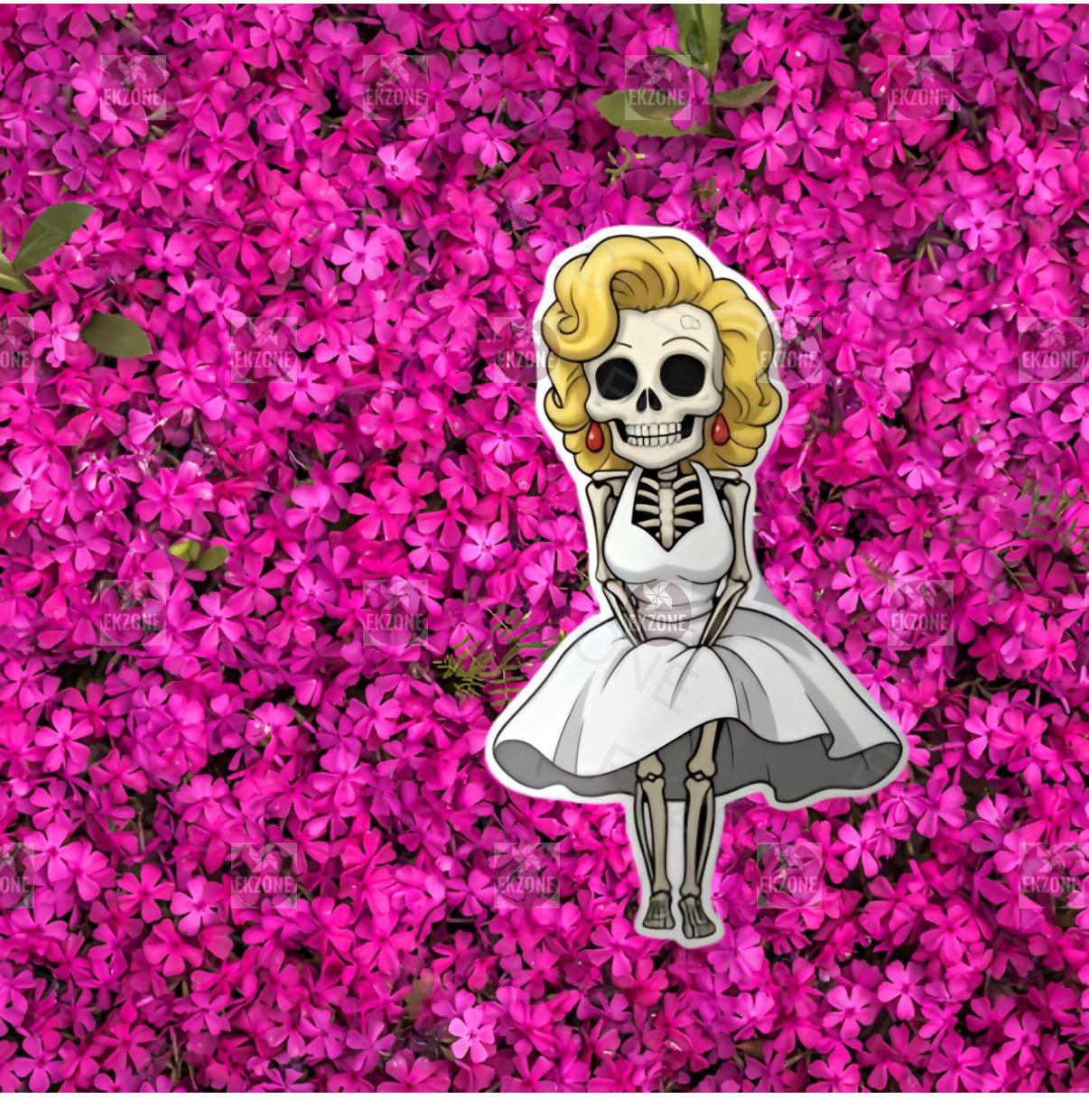 Marilyn Monroe Skeleton Sticker | Hollywood Icon Decal | Spooky Classic Film Art | Vintage Glamour Skull Vinyl | Day of the Dead Gift |
