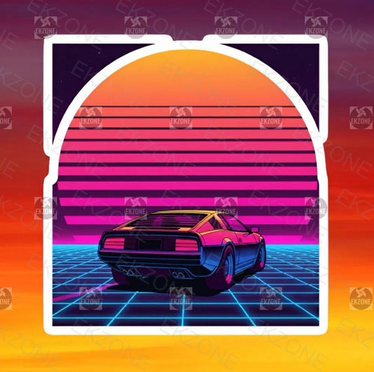 Outrun Synthwave Car Sticker | Retro 80s Aesthetic Decal | Vaporwave Grid Art | Neon Sunset Vehicle Vinyl | Cyberpunk Fan Gift | Arcade