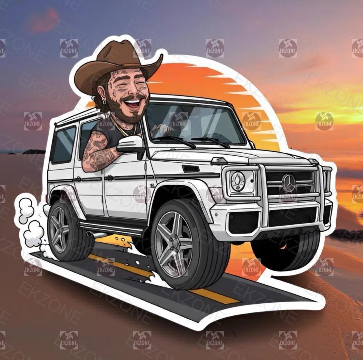 Post Malone Wagon Sticker | Cowboy Hat Posty Decal | Celebrity Fan Art | Black Car Vinyl | Music Lover Gift | Off Road Icon Laptop