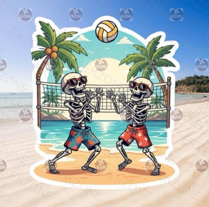 Skeleton Beach Volleyball Sticker | Summer Spooky Decal | Funny Skull Sports Art | Beach Day Vinyl | Volleyball Player Gift | Summerween |