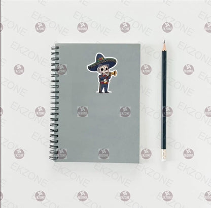Sugar Skull Mariachi Sticker | Día de los Muertos Trumpet Decal | Calavera Art | Mexican Folk Art Vinyl| Mariachi Music Lover Gift| Sombrero