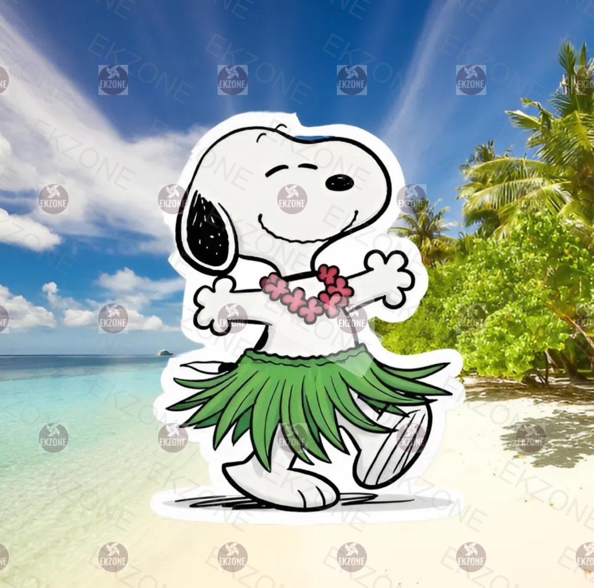 Snoopy Hula Dancing Sticker | Peanuts Hawaiian Decal | Aloha Beach Dog Art | Tropical Summer Vinyl | Lilo & Stitch Ohana Gift | Cute Hula