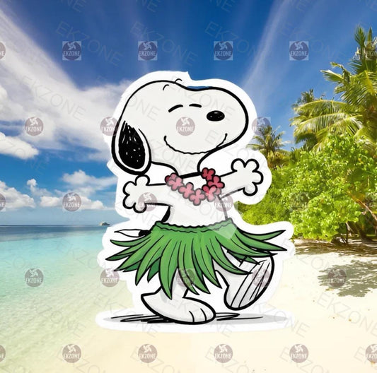 Snoopy Hula Dancing Sticker | Peanuts Hawaiian Decal | Aloha Beach Dog Art | Tropical Summer Vinyl | Lilo & Stitch Ohana Gift | Cute Hula