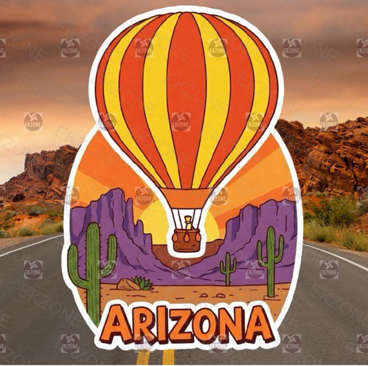 ARIZONA Hot Air Balloon Sticker | Desert Sunset Decal | Retro Travel Art | Southwestern Souvenir Vinyl | Arizona Local Gift | Sonoran Desert