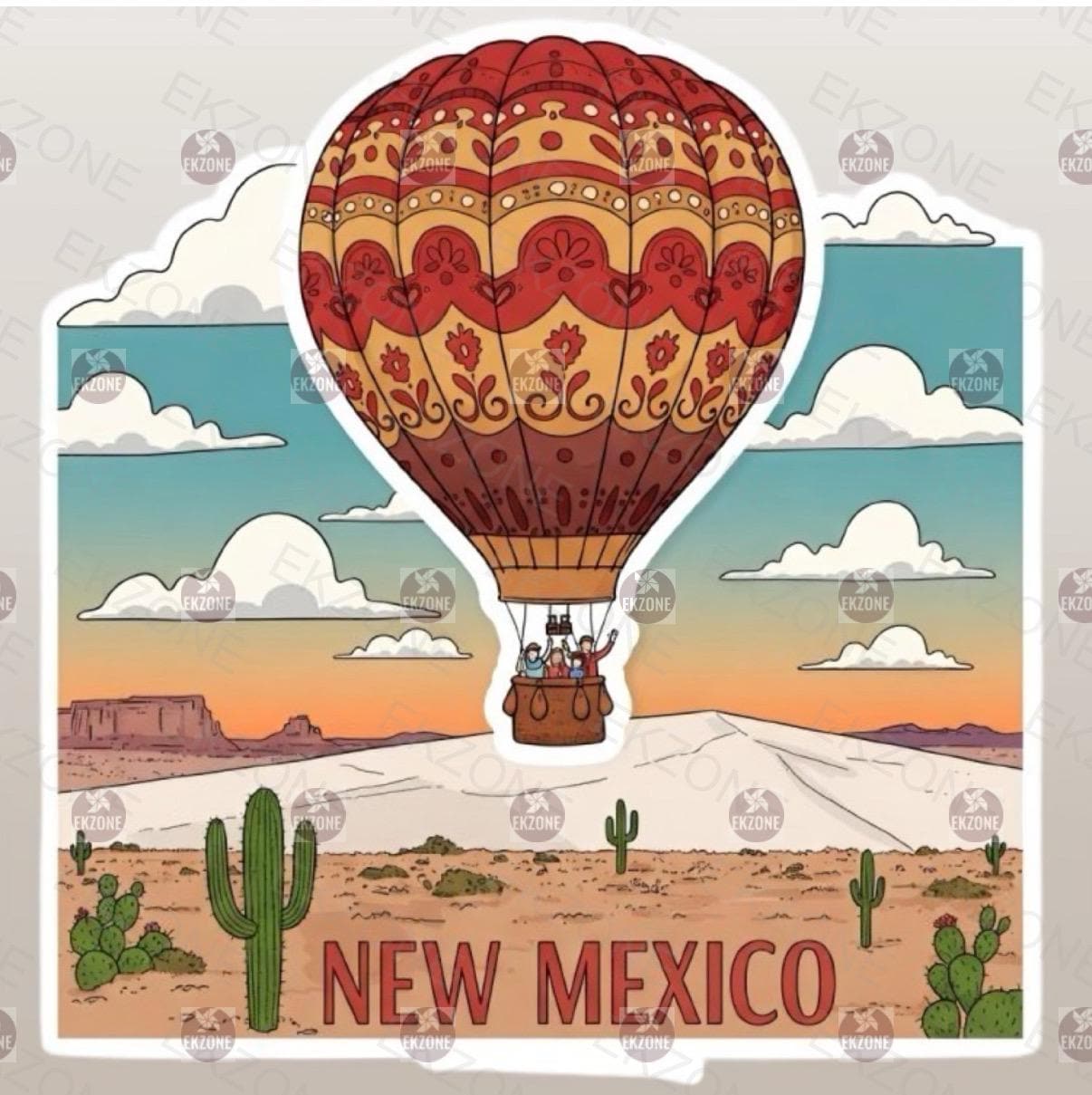New Mexico Hot Air Balloon Sticker | Desert Landscape Decal | Retro Travel Art | Southwestern Souvenir Vinyl | Albuquerque Gift