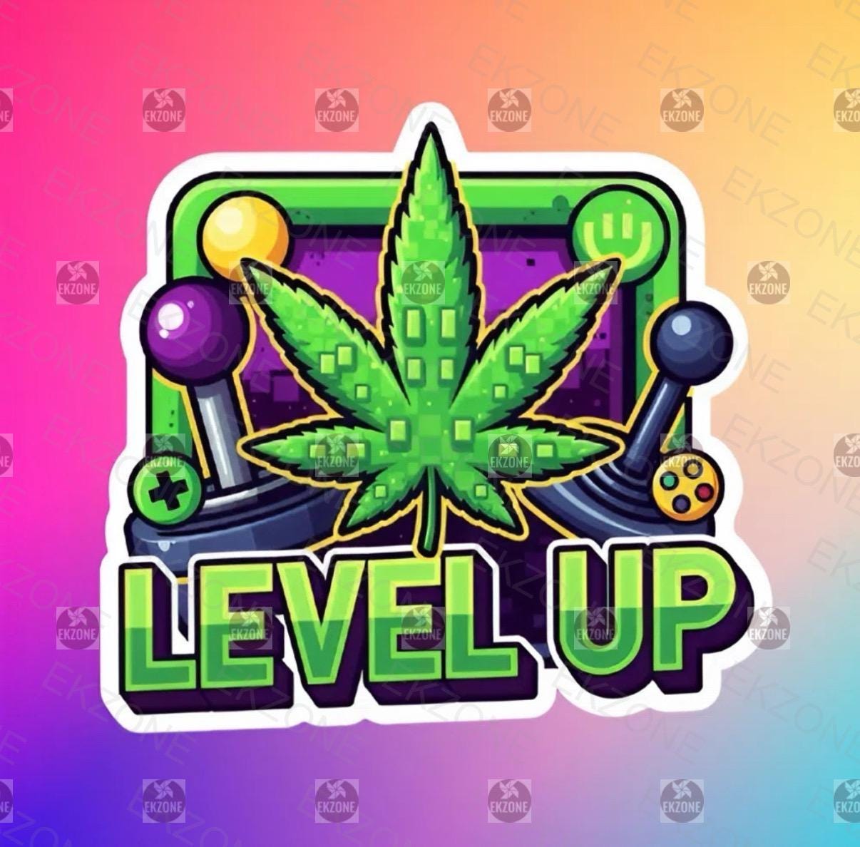 Level Up Gamer Cannabis Sticker | Funny Arcade Decal | Weed Leaf Art | Gaming Stoner Vinyl | Video Game Pot Gift | 420 Controller Laptop