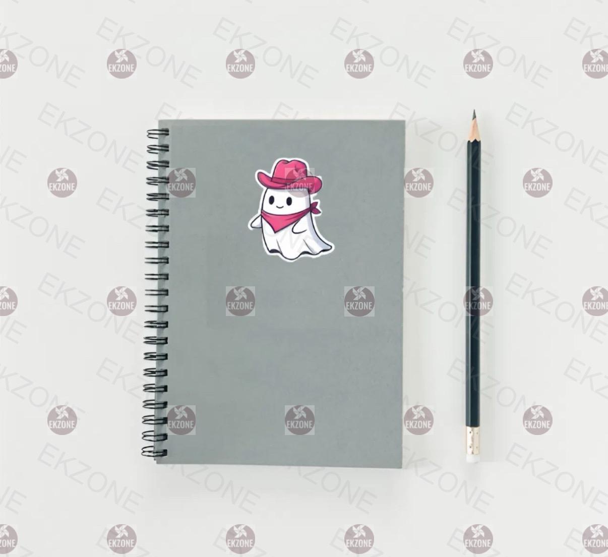 Cute Cowboy Ghost Sticker | Western Spooky Decal | Pink Hat Ghost Art | Country Vibes Vinyl | Kawaii Halloween Gift | Ghostly Cowpoke Laptop