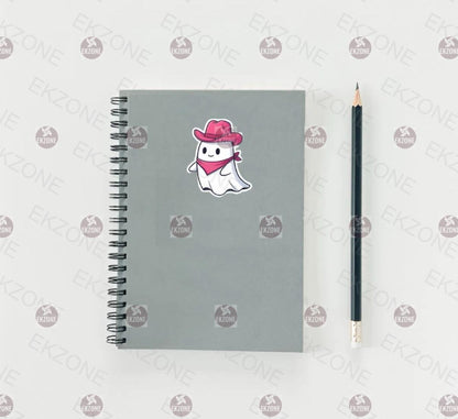 Cute Cowboy Ghost Sticker | Western Spooky Decal | Pink Hat Ghost Art | Country Vibes Vinyl | Kawaii Halloween Gift | Ghostly Cowpoke Laptop