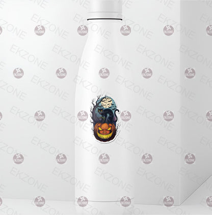 Black Cat on Pumpkin Sticker | Halloween Jack O Lantern Decal | Spooky Cat Art | Witchy Black Cat Vinyl | Fall Decor Gift | Creepy Cat