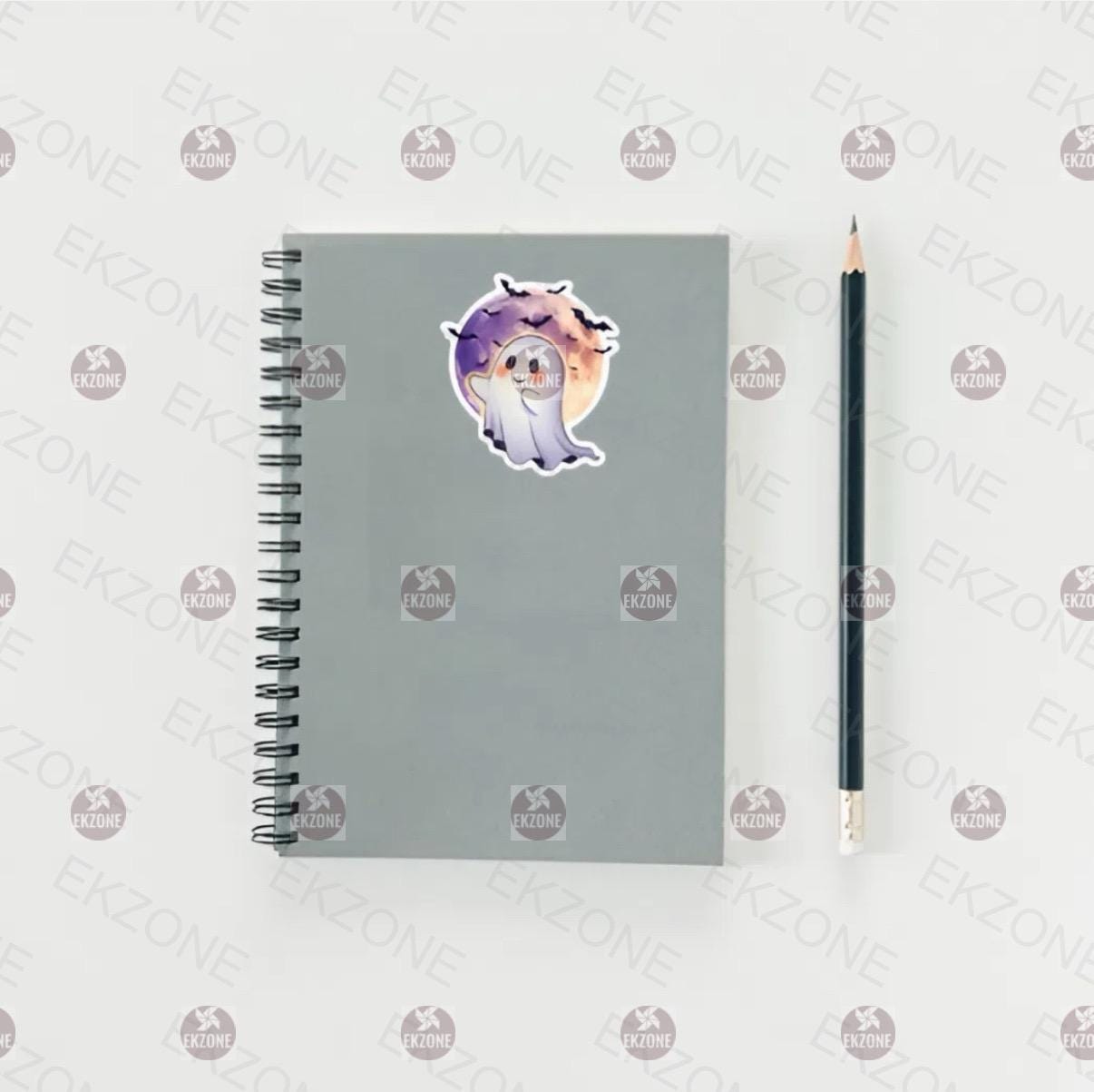 Cute Ghost Full Moon Sticker | Spooky Halloween Decal | Friendly Ghost Art | Bat Flying Vinyl | Fall Decor Gift | Adorable Ghostly Laptop