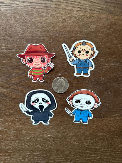 Chibi Horror Movie Sticker Set | Kawaii Slasher Icon Decals | Halloween Creepy Cute Art | Freddy Jason Michael Ghostface Vinyl | Horror Fan