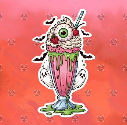 Spooky Milkshake Sticker | Halloween Food Decal | Creepy Cute Drink Art | Ghost Bat Vinyl | Spooky Season Gift | Horror Milkshake Laptop