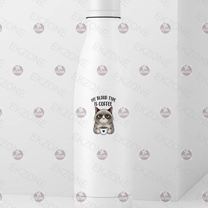My Blood Type is Coffee Grumpy Cat Sticker | Funny Cat Meme Decal | Sarcastic Coffee Lover Art | Pet Owner Vinyl | Cute Cat Mom Gift | Mug
