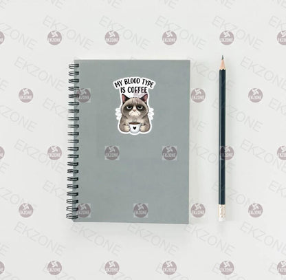My Blood Type is Coffee Grumpy Cat Sticker | Funny Cat Meme Decal | Sarcastic Coffee Lover Art | Pet Owner Vinyl | Cute Cat Mom Gift | Mug