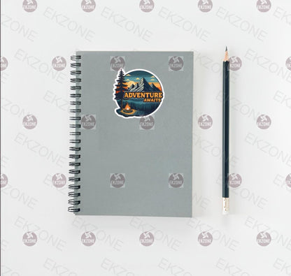 Adventure Awaits Camping Sticker | Outdoorsy Mountain Decal | Campfire Art | Wanderlust Vinyl | Nature Lover Gift | Motivational Laptop