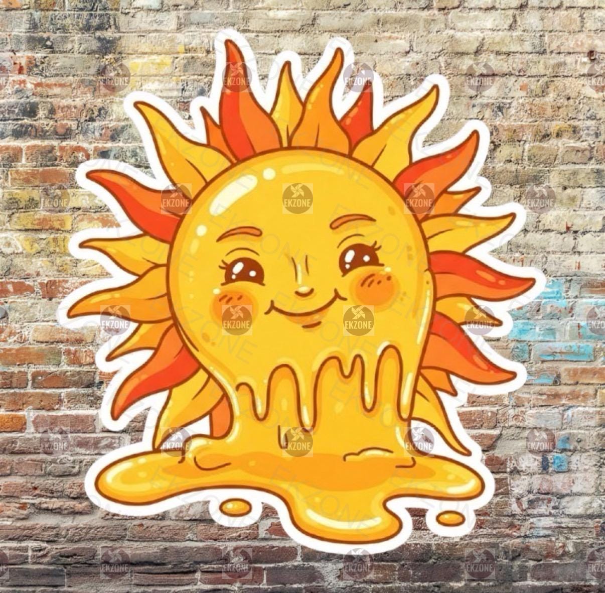 Cute Melting Sun Sticker | Happy Sun Decal | Summer Vibes Art | Good Vibes Vinyl | Sunshine Lover Gift | Funny Melting Sun Laptop Sticker