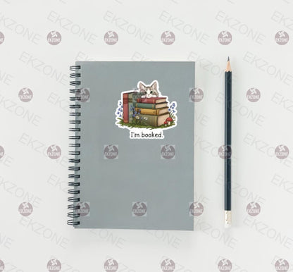 I'm booked. Cat Sticker | Funny Book Lover Decal | Cute Cat Art | Bookworm Reading Quote Vinyl | Book Stack Cat Lover Gift | Literary Cat