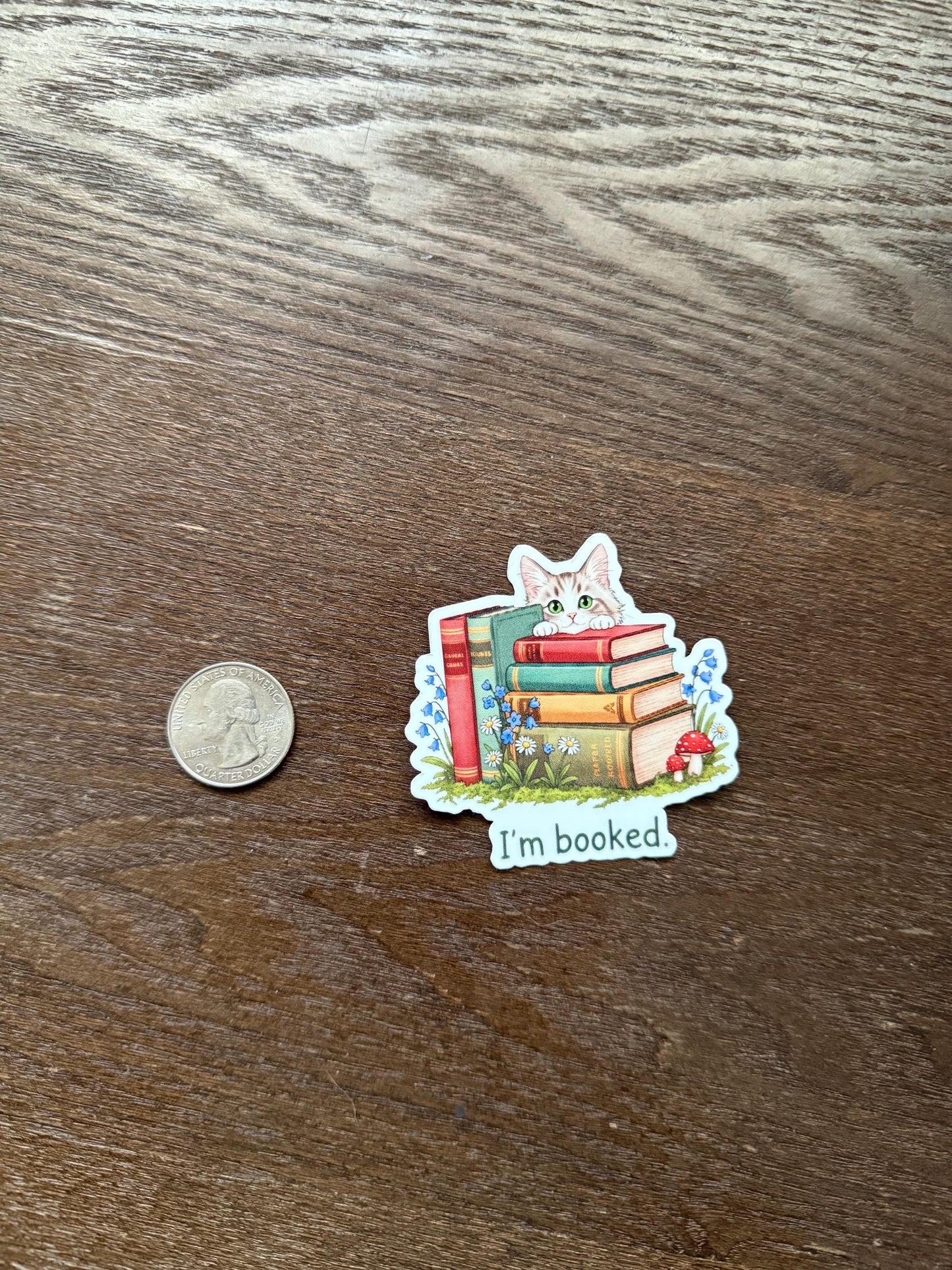 I'm booked. Cat Sticker | Funny Book Lover Decal | Cute Cat Art | Bookworm Reading Quote Vinyl | Book Stack Cat Lover Gift | Literary Cat