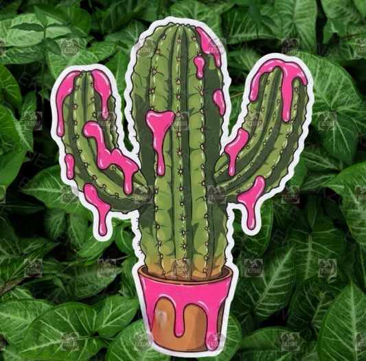 Dripping Pink Cactus Sticker | Potted Plant Decal | Quirky Succulent Art | Desert Plant Vinyl | Pink Aesthetic Gift | Cute Cactus Lover