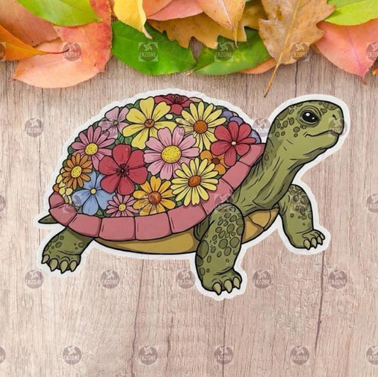 Floral Turtle Sticker | Flower Shell Decal | Cute Animal Art | Nature Lover Vinyl | Cottagecore Aesthetic Gift | Whimsical Turtle Laptop