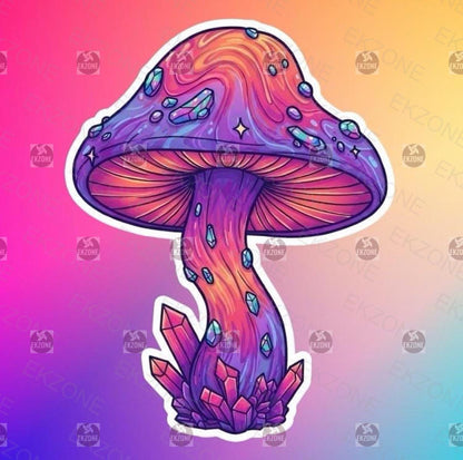 Psychedelic Mushroom Sticker | Magical Crystal Decal | Fantasy Fungi Art | Mystical Plant Vinyl | Spiritual Gift | Vibrant Mushroom Laptop