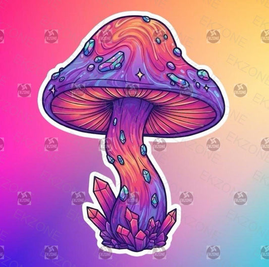 Psychedelic Mushroom Sticker | Magical Crystal Decal | Fantasy Fungi Art | Mystical Plant Vinyl | Spiritual Gift | Vibrant Mushroom Laptop