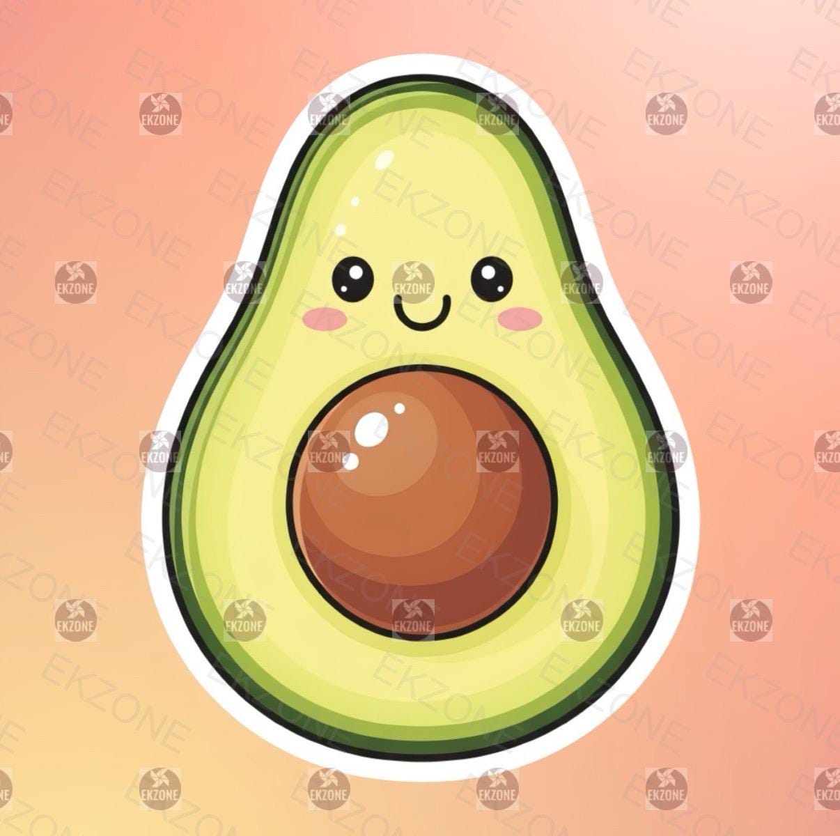 Cartoon avocado with a smiling face on a pink background