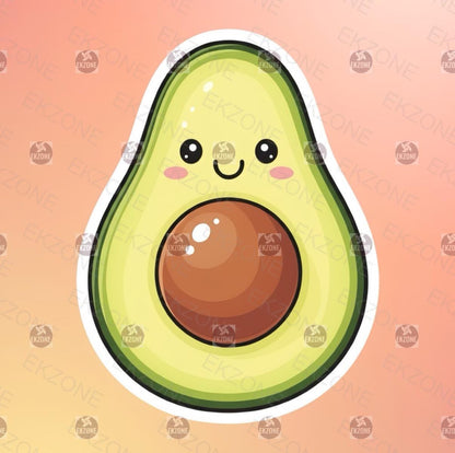 Cartoon avocado with a smiling face on a pink background