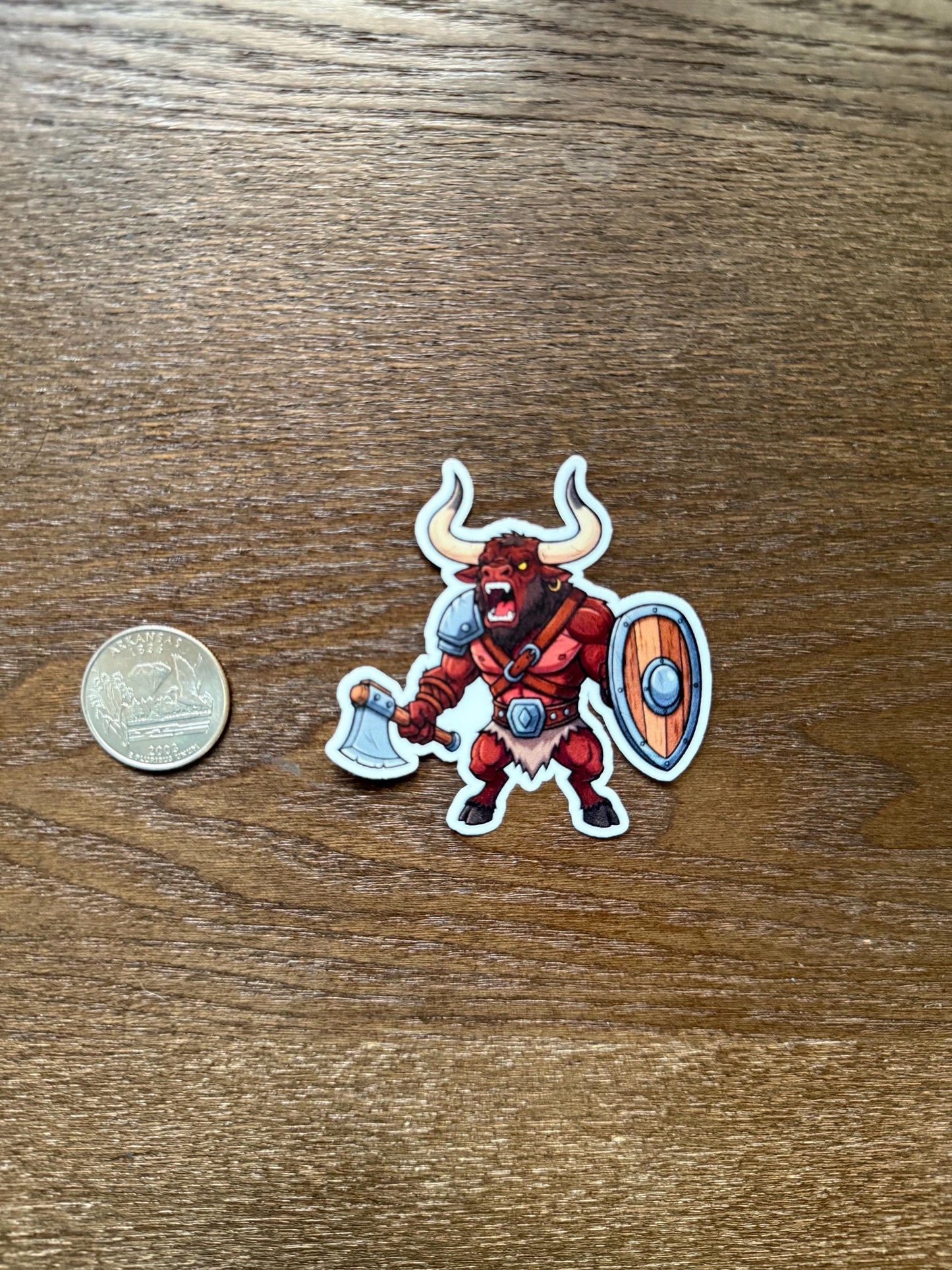Minotaur Warrior Sticker | D&D Fantasy Monster Decal | Battle Axe Shield Art | RPG Gamer Vinyl | Mythical Creature Gift | Nerd Geek Laptop