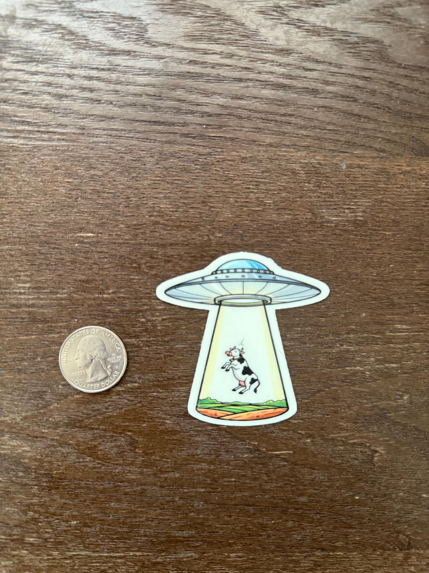 Glow in the Dark UFO Abduction Sticker | Funny Cow Alien Decal | Sci Fi Farm Art | Luminous Flying Saucer Vinyl | UV Reactive Nerd Gift |