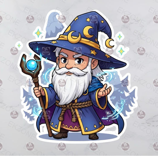 Cute Wizard Sticker | Fantasy Magical Decal | D&D Sorcerer Art | RPG Gamer Vinyl | Cute Wizard Gift | Chibi Wizard Laptop Sticker