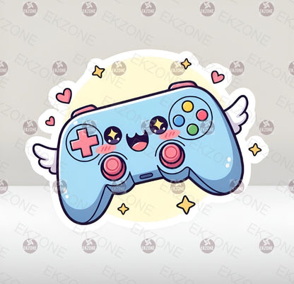 Cute Gaming Controller Sticker | Kawaii Gamer Decal | Video Game Art | Winged Joypad Vinyl | Gamer Gift | Console Gaming Laptop Sticker