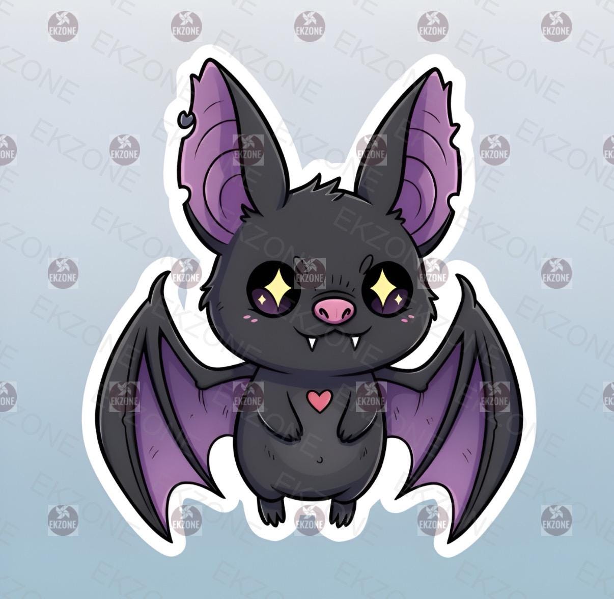 A spooky cute vinyl sticker featuring an adorable, kawaii-style flying bat.
